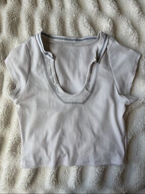 Urban Outfitters White Ribbed Scoop Crop Top with Contrast Trim